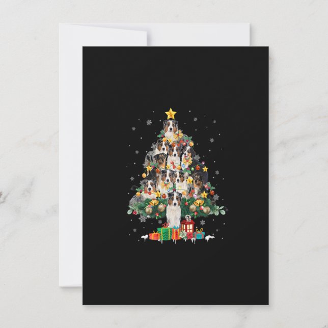 Invitación Navidades Pastores Australianos Iluminan Paja (Anverso)