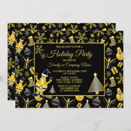 Invitación Navidades Patrón de regalo de oro Santa Snowman