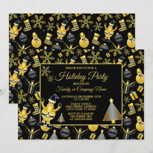 Invitación Navidades Patrón de regalo de oro Santa Snowman