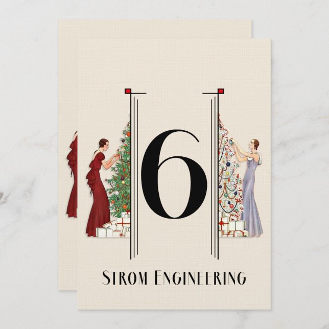 Invitación Navidades Peacock Art Deco Flair Cuadro Número 6 (Anverso / Reverso)