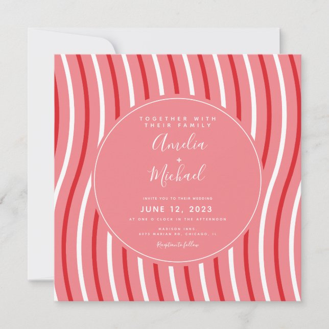 Invitación Navidades Peppermint Stripes Rosa y Boda Rojo (Anverso)