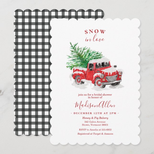 Invitación Navidades Pequeña camionera roja ducha de novia (Anverso / Reverso)