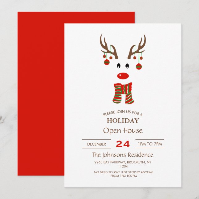 Invitación Navidades Personalizado de renos (Anverso / Reverso)