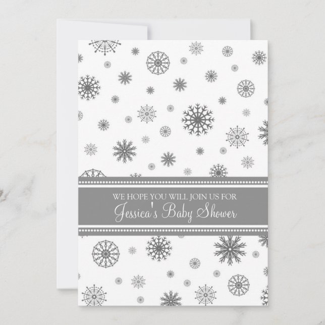 Invitación Navidades Personalizado Gray Snowflake Baby Shower (Anverso)