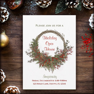 Invitación Navidades Personalizados de Holiday Wreath Open Ho