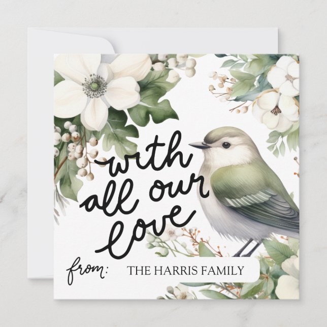 Invitación Navidades personalizados Flores y Aves con todo nu (Anverso)