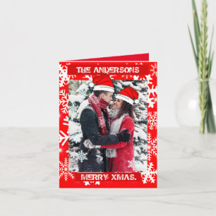 Invitación Navidades personalizados foto copos de nieve rojos