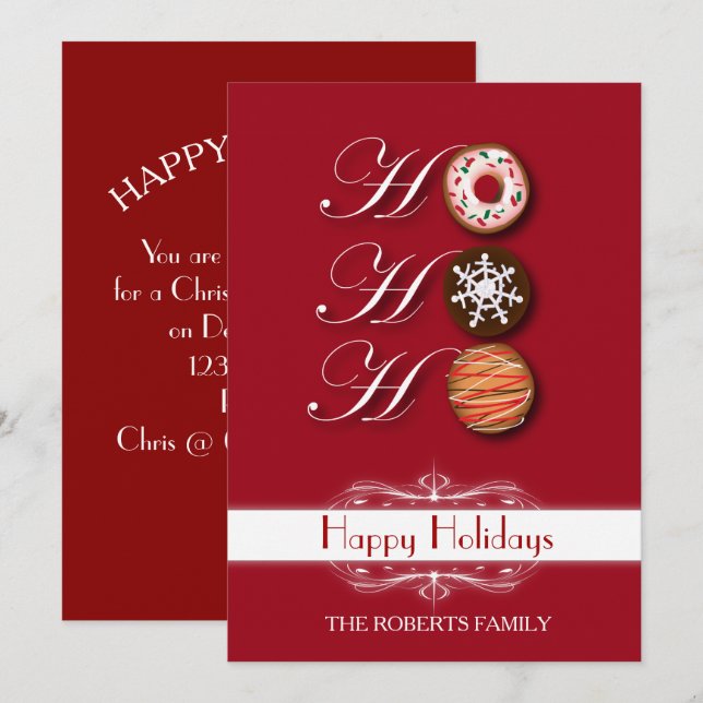 Invitación Navidades personalizados HoHoHo se alegran de las  (Anverso / Reverso)