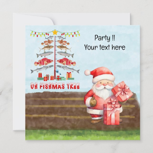 Invitación Navidades pesqueros de Santa Claus (Anverso)