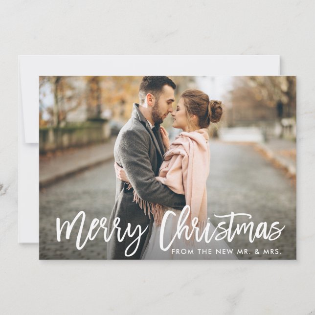 Invitación Navidades Photo Brush Script New Mr and Mrs Card (Anverso)