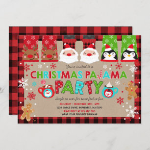 Invitación Navidades pijamas invitan a fiesta navideña pijama