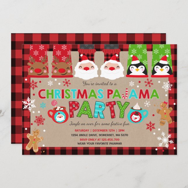 Invitación Navidades pijamas invitan a vacaciones pijamas (Anverso / Reverso)