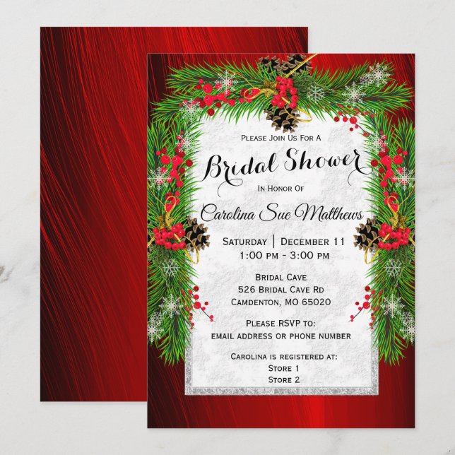 Invitación Navidades Pine Bridal Shower (Anverso / Reverso)