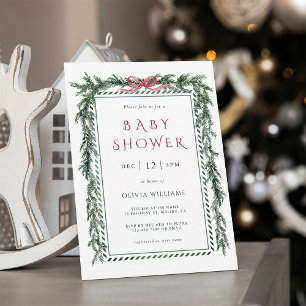 Invitación Navidades Pine Garland Chica Baby Shower