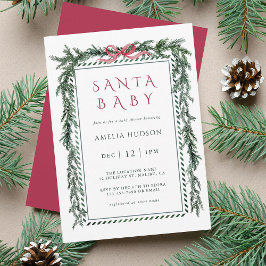 Invitación Navidades Pine Garland Santa Baby Shower
