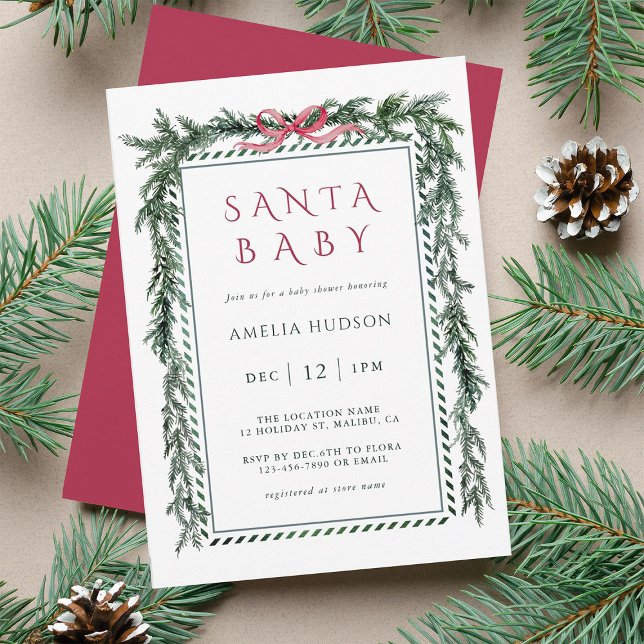 Invitación Navidades Pine Garland Santa Baby Shower (Subido por el creador)