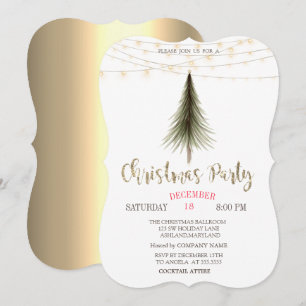Invitación Navidades Pine Tree,Lughts Gold Navidades Fiesta
