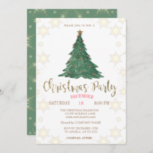 Invitación Navidades Pine Tree, Snowflakes Green Company