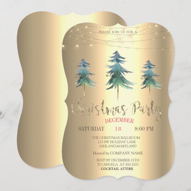 Invitación Navidades Pine Trees, Fiesta de la Compañía Navida (Anverso / Reverso)