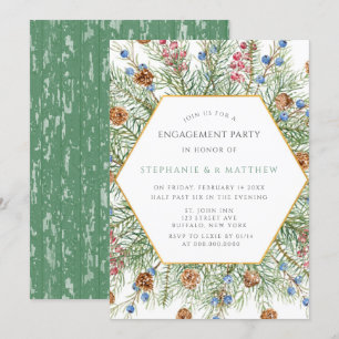 Invitación Navidades Pine Wreath Gold Engagement Party