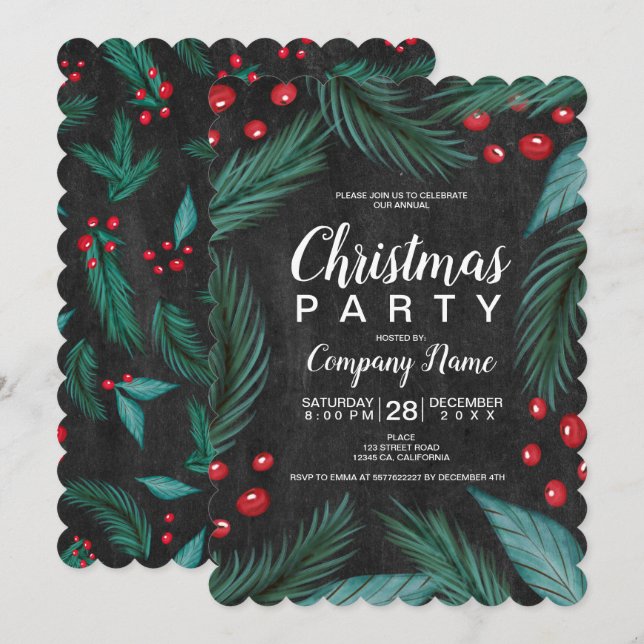 Invitación Navidades pino mistletoacuarela (Anverso / Reverso)