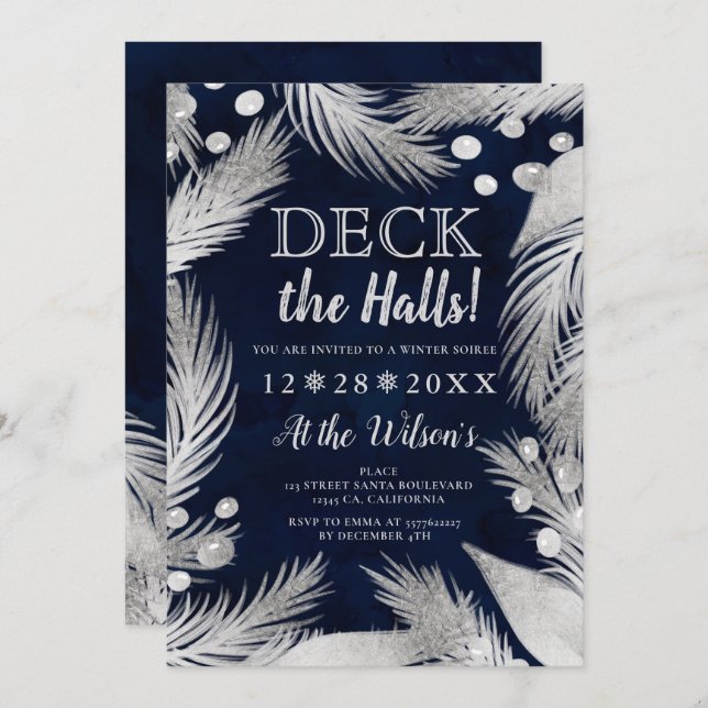 Invitación Navidades pino mistletoplata cubierta de los pasil (Anverso / Reverso)