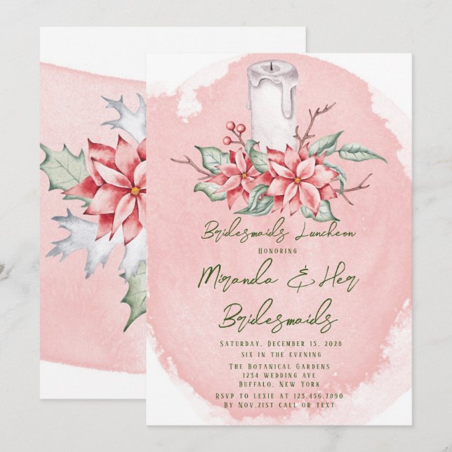 Invitación Navidades Pintadas Poinsettia Bridesmaids Luncheon (Anverso / Reverso)