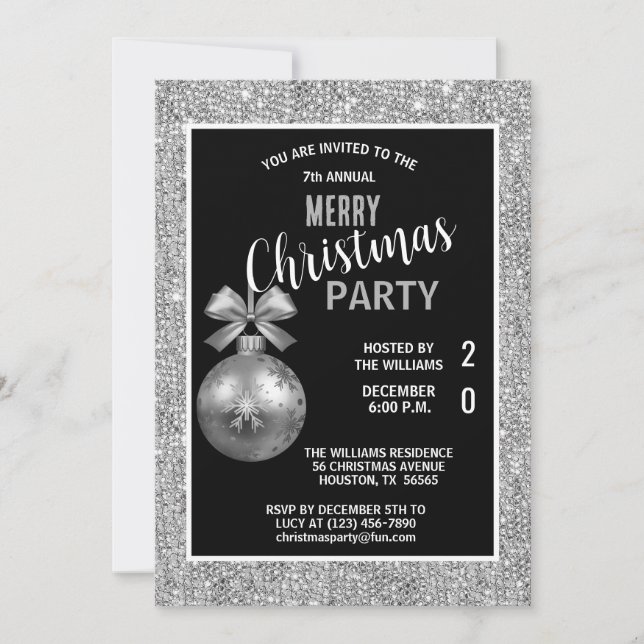 Invitación Navidades plateados decorativos (Anverso)