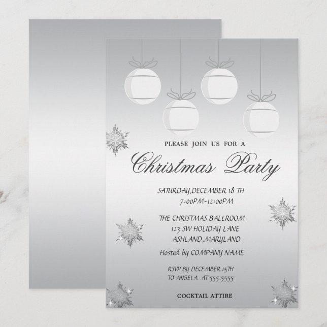 Invitación Navidades plateados Fiesta de Navidades corporativ (Anverso / Reverso)