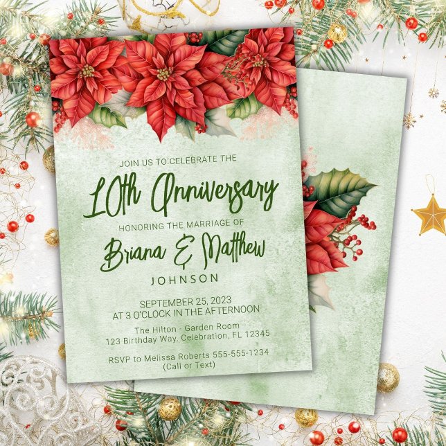 Invitación Navidades Poinsettia 10° aniversario Boda (Subido por el creador)