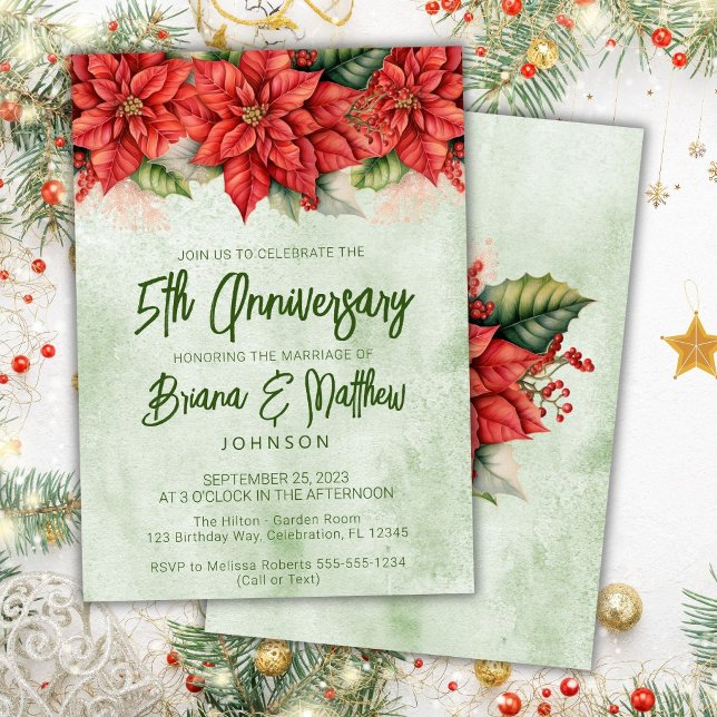 Invitación Navidades Poinsettia 5º aniversario Boda (Subido por el creador)