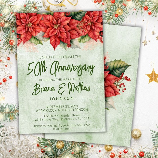 Invitación Navidades Poinsettia 50° aniversario Boda (Subido por el creador)