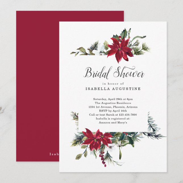 Invitación Navidades Poinsettia Floral Bridal Shower (Anverso / Reverso)