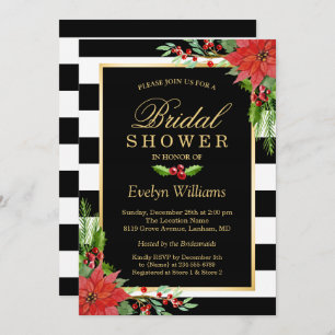 Invitación Navidades Poinsettia Floral Striped Bridal Shower