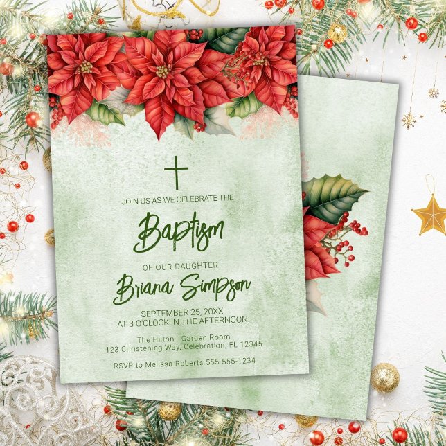 Invitación Navidades Poinsettia florió bautismo floral (Subido por el creador)