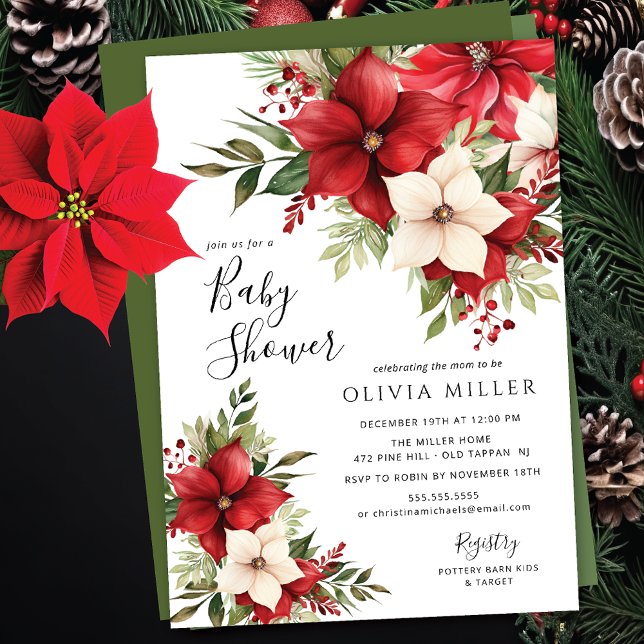 Invitación Navidades Poinsettia Flowers Baby Shower (Subido por el creador)
