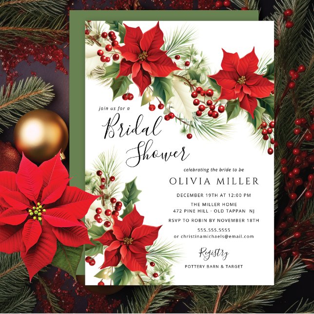Invitación Navidades Poinsettia Flowers Bridal Shower (Subido por el creador)