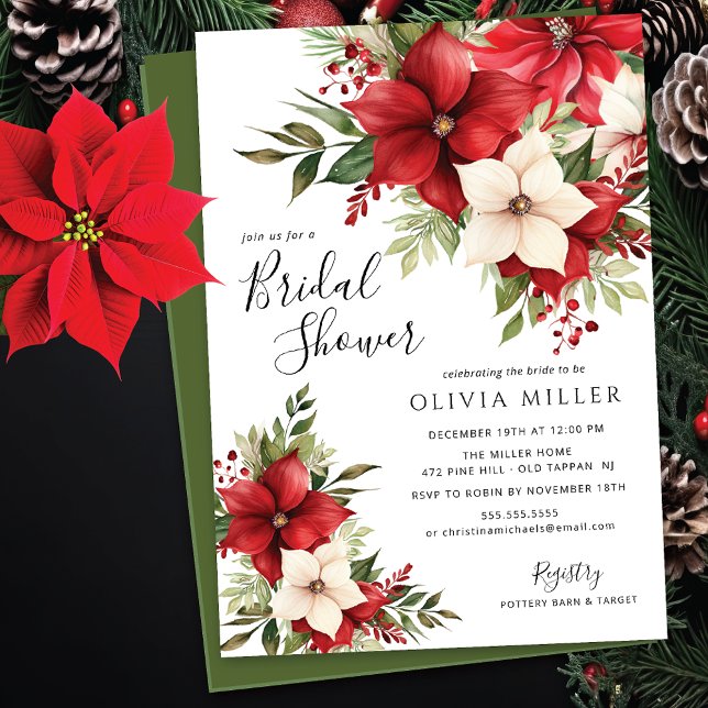 Invitación Navidades Poinsettia Flowers Bridal Shower (Subido por el creador)