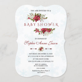 Invitación Navidades Poinsettia Snowflakes Baby Shower