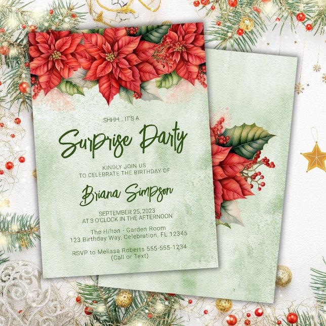Invitación Navidades Poinsettia Surprise Birthday Party (Subido por el creador)