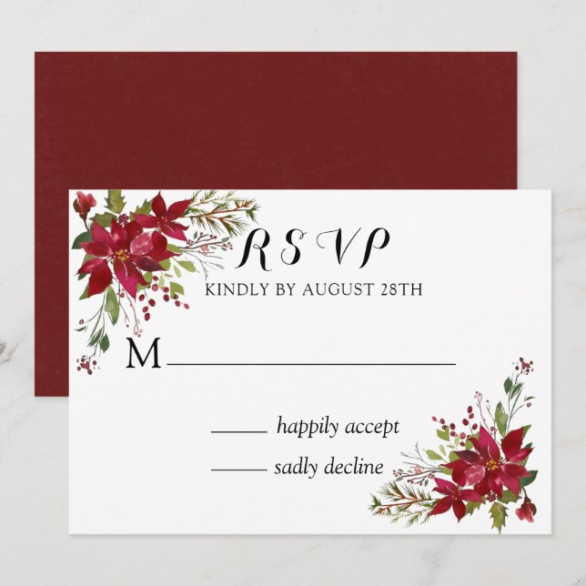 Invitación Navidades Poinsettia Wedding RSVP (Anverso / Reverso)