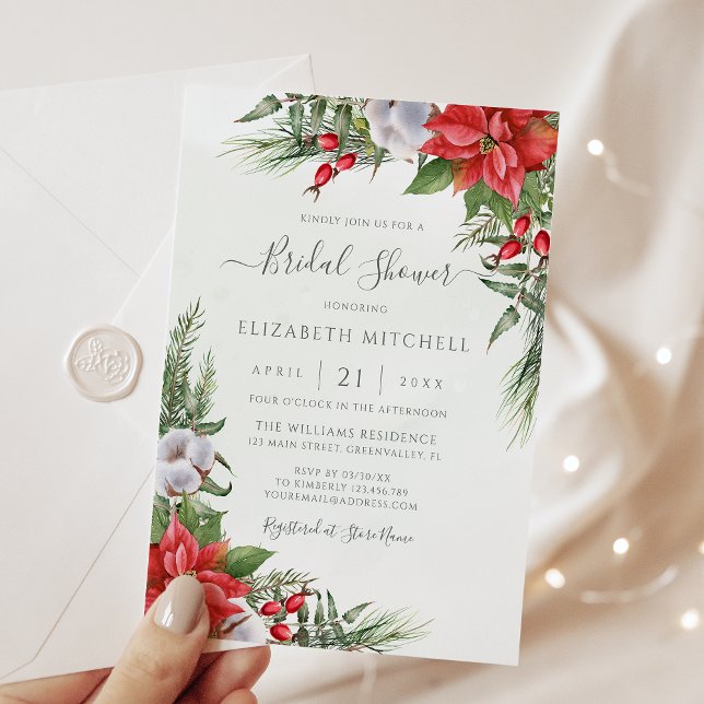 Invitación Navidades Poinsettia Winter Greenery Bridal Shower (Subido por el creador)