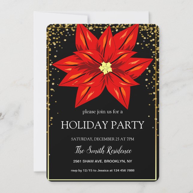 Invitación Navidades Poinsettias Diamonds lindo (Anverso)