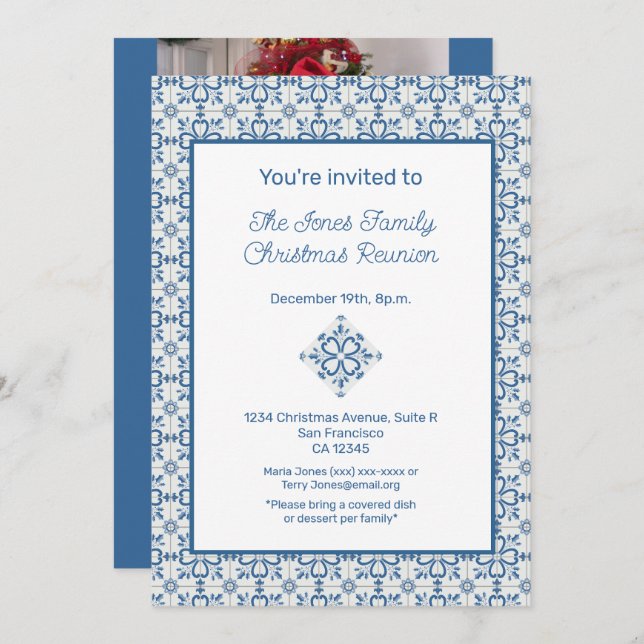 Invitación Navidades Portugal Tiles Holly deja marco (Anverso / Reverso)