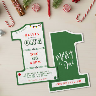 Invitación Navidades Primer cumpleaños Fiesta niños merry uno