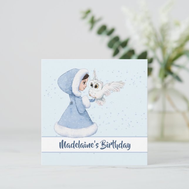 Invitación Navidades Princess Birthday Owl Winowflakes (Anverso de pie)