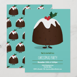 Invitación Navidades pudding Carácter vacaciones Verde azulad
