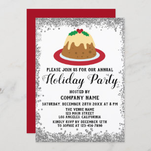Invitación Navidades Pudding Company Holiday Party Red Silver