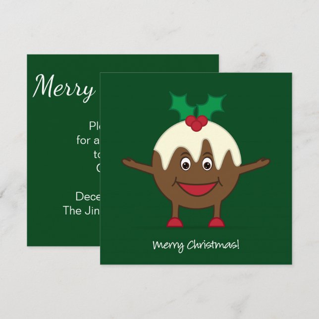 Invitación Navidades pudding personaje de caricatura (Anverso / Reverso)