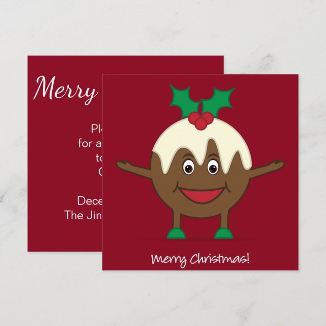 Invitación Navidades pudding personaje de caricatura (Anverso / Reverso)